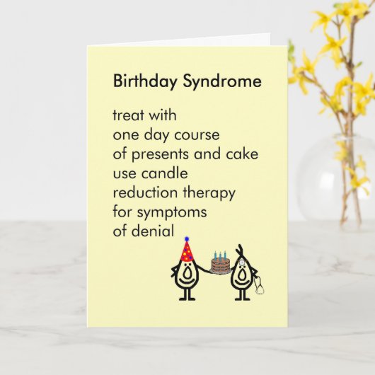誕生日症候群 – おもしろい誕生日の詩 カード (黄色い花)