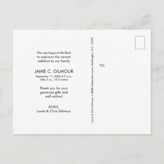 誕生日発表写真手書送りありがとう ポストカード (裏面)