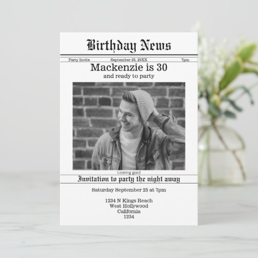 誕生日発表新聞パーソナライズされた 招待状 (スタンド正面)