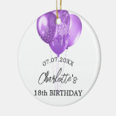 誕生日白い紫のバルーン名 セラミックオーナメント (左)