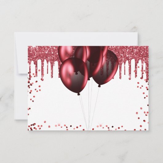 誕生日白い赤いグリッターが風船を乾燥させる セーブザデート (裏面)