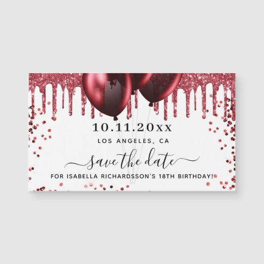 誕生日白い赤い風船は日付マグネットを保存 (正面)