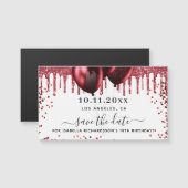 誕生日白い赤い風船は日付マグネットを保存 (正面/裏面)