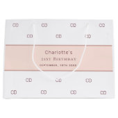 誕生日白バラ金ゴールドカスタムモノグラムモダン ラージペーパーバッグ (正面)