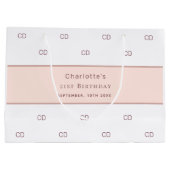 誕生日白バラ金ゴールドカスタムモノグラムモダン ラージペーパーバッグ (裏面)