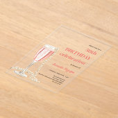 誕生日白ピンクきらめくのワインの真珠澄ん アクリル招待状 (レイダウン)