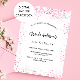 誕生日白ピンクグリッターの輝きエレガント 招待状