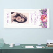 誕生日白ピンク紫のグリッター花模様写真 横断幕 (トレードショー)