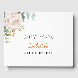 誕生日白フローラユーカリ緑モノグラム ゲストブック