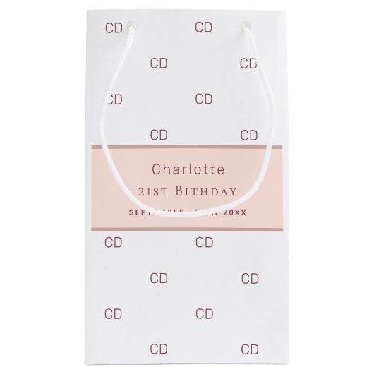 誕生日白ローズモノグラム金ゴールドミニマル スモールペーパーバッグ (裏面)