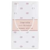 誕生日白ローズモノグラム金ゴールドミニマル スモールペーパーバッグ (正面)