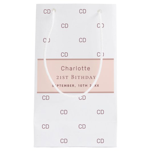 誕生日白ローズモノグラム金ゴールドミニマル スモールペーパーバッグ (正面)