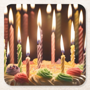 誕生日白熱［赤熱］光を放つの蝋燭をお誕生日ケーキに スクエアペーパーコースター