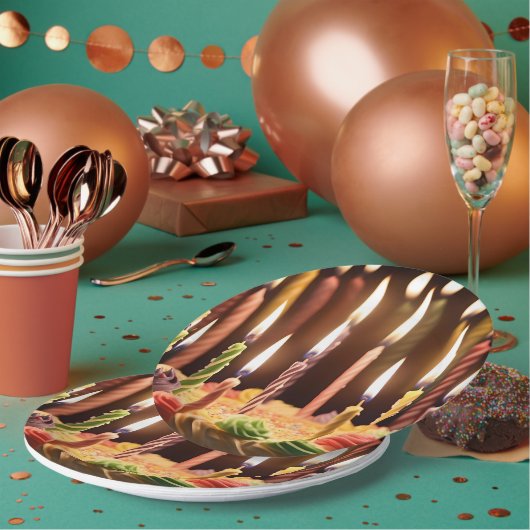 誕生日白熱［赤熱］光を放つの蝋燭をお誕生日ケーキに ペーパープレート (複数)