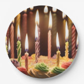 誕生日白熱［赤熱］光を放つの蝋燭をお誕生日ケーキに ペーパープレート (正面)