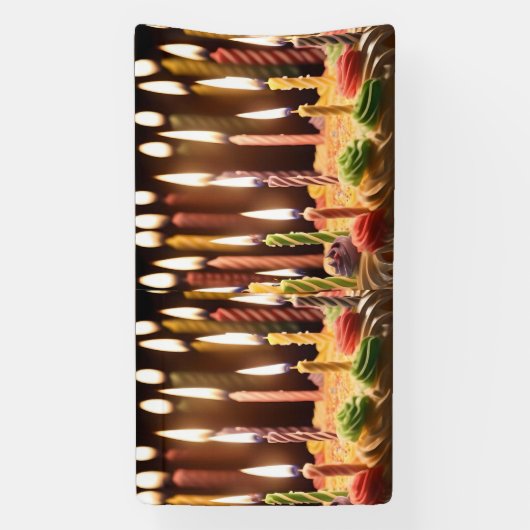 誕生日白熱［赤熱］光を放つの蝋燭をお誕生日ケーキに 横断幕 (縦)