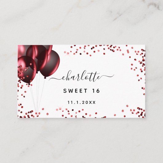 誕生日白色グリッターバルーンパーティーRSVP エンクロージャーカード (裏面)