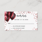 誕生日白色グリッターバルーンパーティーRSVP エンクロージャーカード (正面)