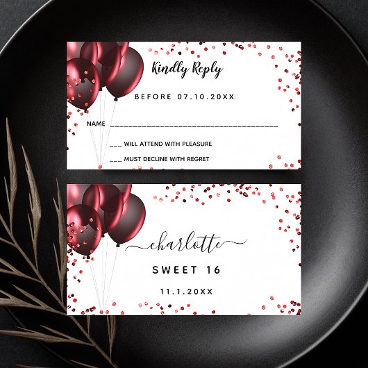 誕生日白色グリッターバルーンパーティーRSVP エンクロージャーカード