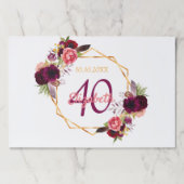 誕生日白色金ゴールドブルゴーニュフローラ紙ランチョンマット ペーパーパッド (正面)