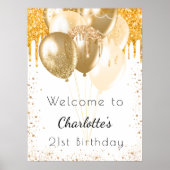誕生日白金ゴールドグリッターバルーンへようこそ ポスター (正面)