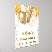 誕生日白金ゴールドグリッターバルーンへようこそ 箔ポスター (レイダウン)