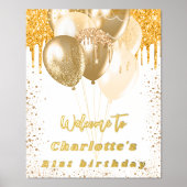 誕生日白金ゴールドグリッターバルーンへようこそ 箔ポスター (正面)