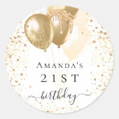 誕生日白金ゴールドグリッターバルーン名 ラウンドシール (正面)