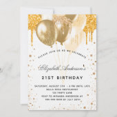 誕生日白金ゴールドバルーングリッタードリップラグジュアリー 招待状 (正面)