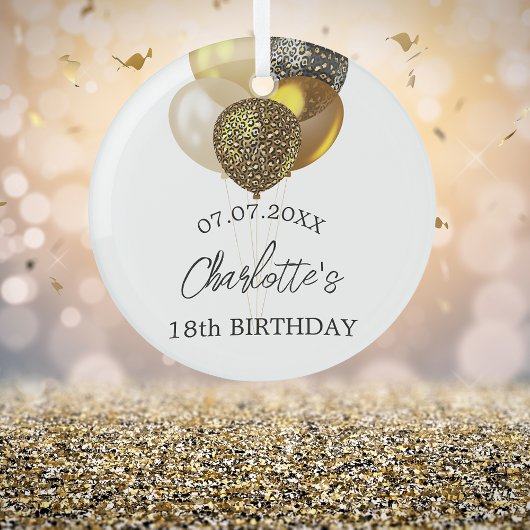 誕生日白金ゴールドヒョウ風船名 ガラスオーナメント