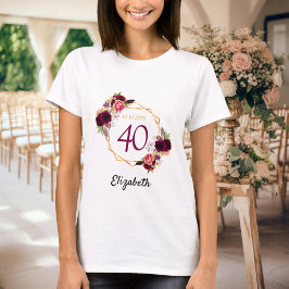誕生日白金ゴールドブルゴーニュ花模様 Tシャツ