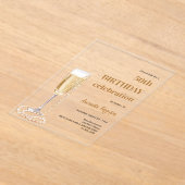 誕生日白金ゴールド泡立ちワインパール澄ん アクリル招待状 (レイダウン)