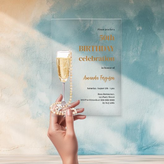 誕生日白金ゴールド泡立ちワインパール澄ん アクリル招待状