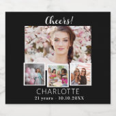 誕生日白黒の写真コラージュ応援 スパークリングワインラベル (シングルラベル)