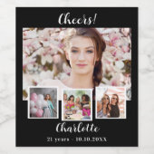 誕生日白黒の写真コラージュ応援 ワインラベル (シングルラベル)