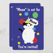 誕生日白黒キャットニャーカスタム 招待状 (正面/裏面)