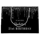 誕生日白黒グリッタードライブ名 ラージペーパーバッグ (正面)