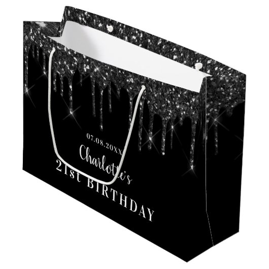 誕生日白黒グリッタードライブ名 ラージペーパーバッグ (正面アングル)