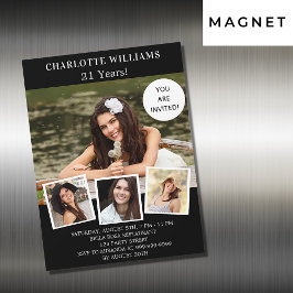 誕生日白黒コラージュ贅沢 マグネット招待状