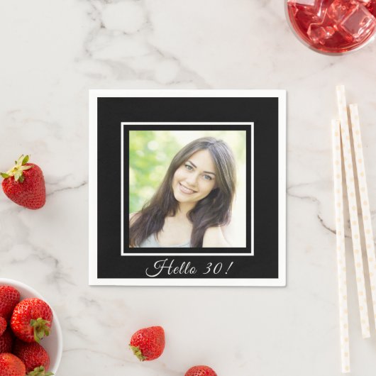 誕生日白黒シンプル写エレガント真 スタンダードカクテルナプキン (インサイチュ)