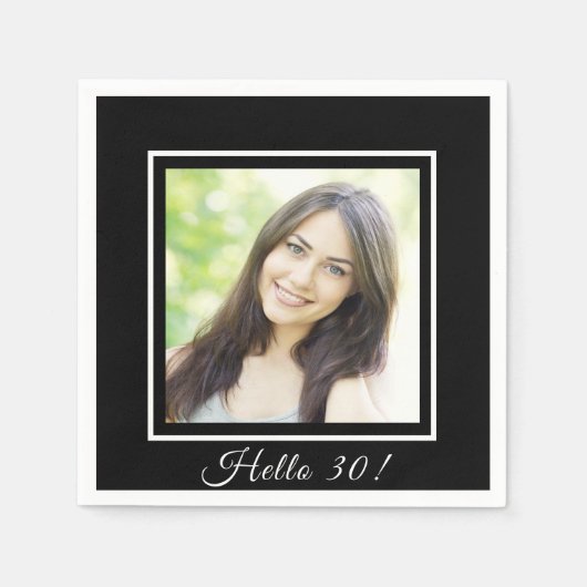 誕生日白黒シンプル写エレガント真 スタンダードカクテルナプキン (正面)
