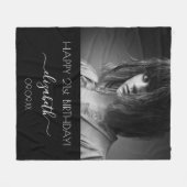 誕生日白黒スモダンクリプト写真 フリースブランケット (正面(横))