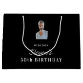 誕生日白黒フォトモノグラム名 ラージペーパーバッグ (正面)