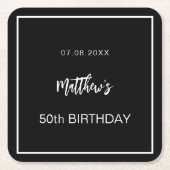 誕生日白黒ミニマリスト男性 スクエアペーパーコースター (正面)