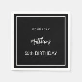 誕生日白黒ミニマリスト男性 スタンダードカクテルナプキン (正面)