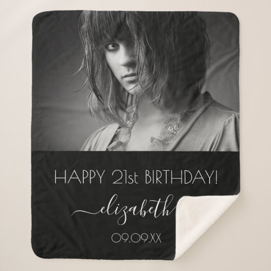 誕生日白黒モダン写真 シェルパブランケット (正面)