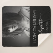 誕生日白黒モダン写真 シェルパブランケット (正面(横))