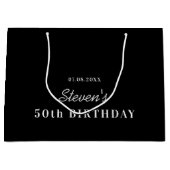 誕生日白黒モノグラムモダンミニマル ラージペーパーバッグ (正面)