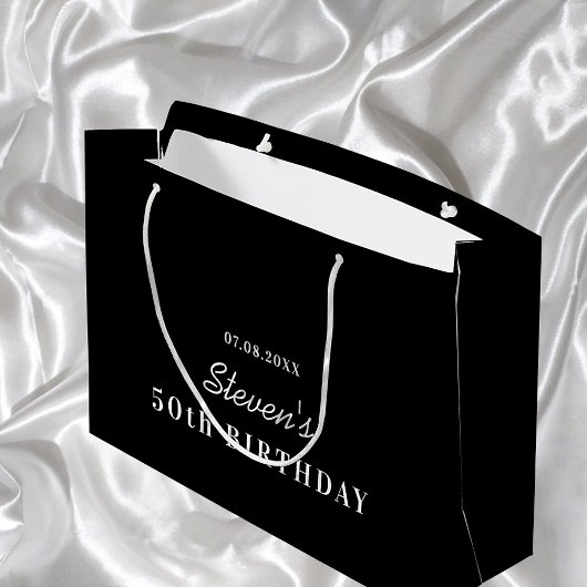 誕生日白黒モノグラムモダンミニマル ラージペーパーバッグ