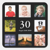 誕生日白黒写真コラージュ スクエアシール (正面)